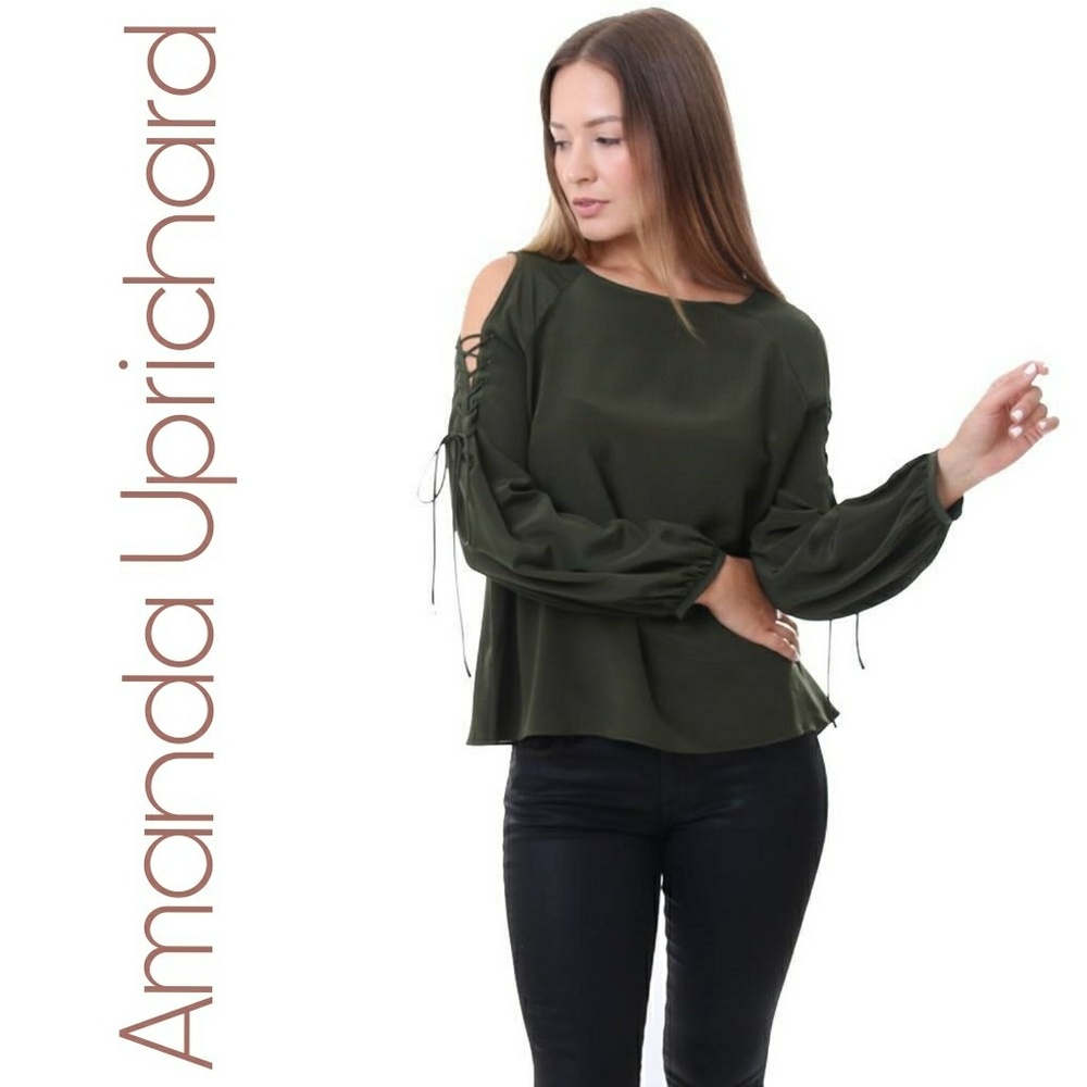 Amanda Uprichard Cold Shoulder Lace Up Blouse